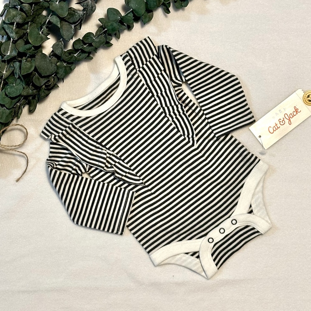 NWT Cat & Jack Jersey Ruffle Stripe Bodysuit - NB